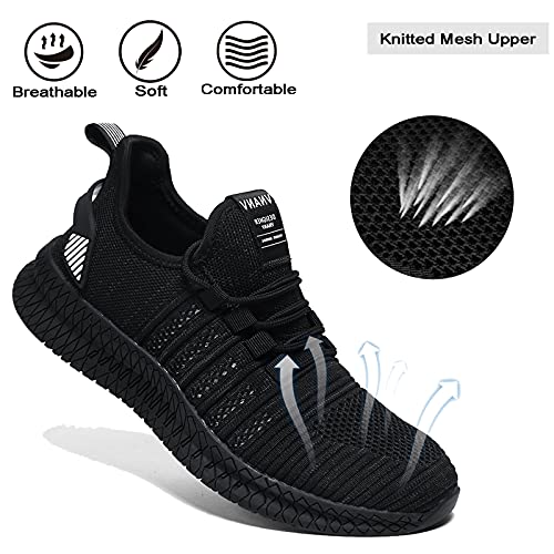 Men's Slip On Walking Shoes Fashion Running Sneakers - Lightweight Breathable Mesh Gym Tennis Comfortable Athletic (11,Black/White)2
