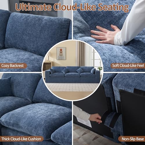 Image of 115''Cloud Boneless Sectional Couch, Modular Sectional Sofa Deep Seat, Oversized Upholstered Convertible Comfy 3 Seater Chenille Memory Foam Sofa Couches for Living Room, Blue
