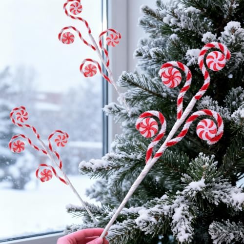 Suncalla 12 Pcs Christmas Curly Candy Cane Pick 16' Christmas Tree Picks Decoration Large...