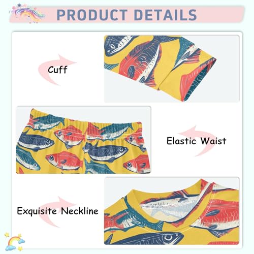 Pajama Sets Long Sleeve Fish Pattern on Yellow Soft Comfy Sleepwear 2 Piece PJS 3-8T4