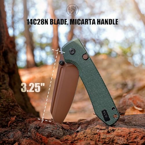 Image of Vosteed Raccoon2.0 EDC Pocket Knife - 3.25 inch 14C28N Copper Dune Blade, Modified Sheepsfoot - Top Liner Lock, Green Micarta Handle - Camping Surviving Knives - A2929