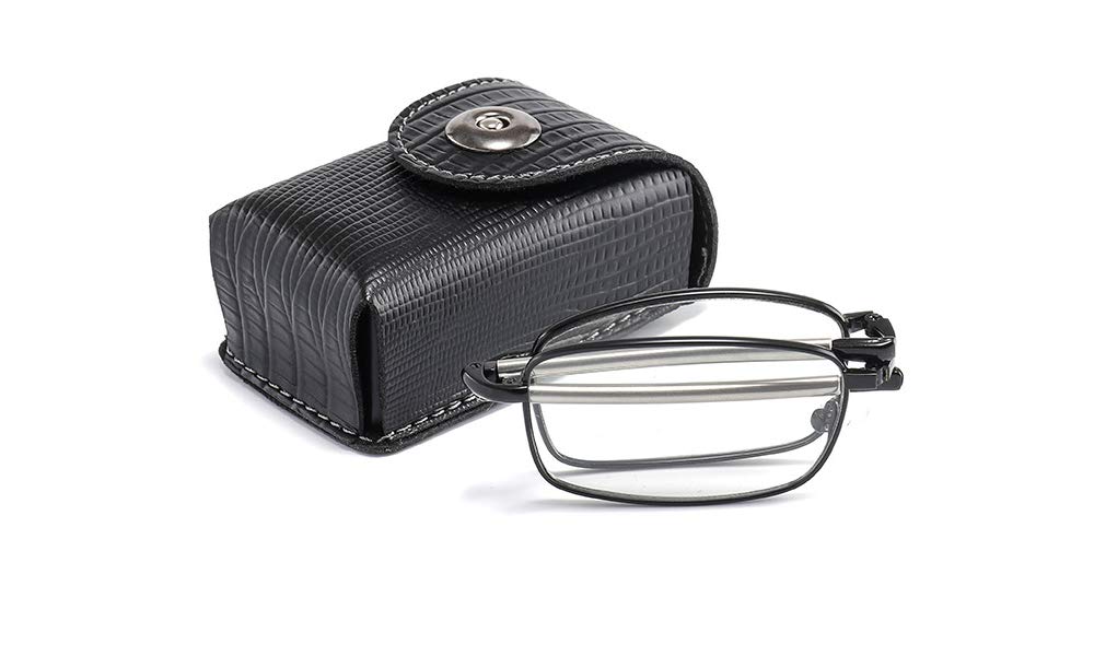 Lesebrille mit Tasche – Faltbare tragbare Lesegeräte für Männer und Frauen – 2-in-1-Sonnenbrille mit Metallrahmen und Lesebrille,Gold,+1.00
