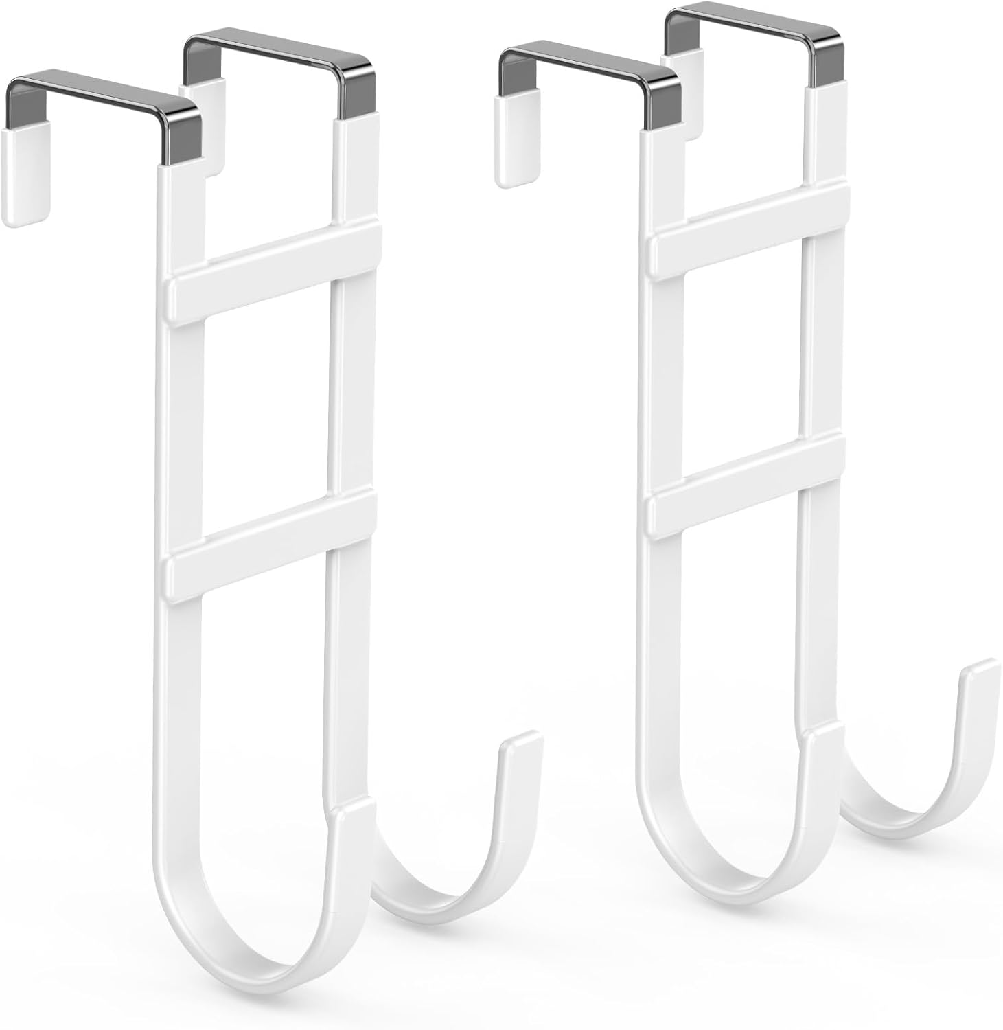FYY Over The Door Hooks - 2 Pack Heavy Duty Dual-Hook Organizer Hanger with Non-Slip Rubber for Towels, Clothes, Hats & Bags Use in Bathroom, Bedroom, Kitchen - Fits Interior Doors Up to 1.6" White 7.8" Long, Fit Interior Doors Up to 1.6" 2 Pack White