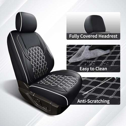 Image of Huidasource Tacoma Front Car Seat Covers, Leather Seat Cushion Cover Fit for 3rd Gen Toyota Tacoma 2016-2023 Double&Crew Cab SR,SR5, Limited,TRD Pro, TRD Sport, TRD Off-Road(Front Pair /Black&White)