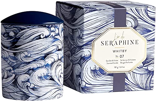 L’or de Seraphine Whitby Scented Candle - Essential Oil Candle for Home, Notes of Sea Salt, Violet, and Vetiver, Sustainable Palm Wax, Clean, Long Lasting, Paraben-Free, 17oz