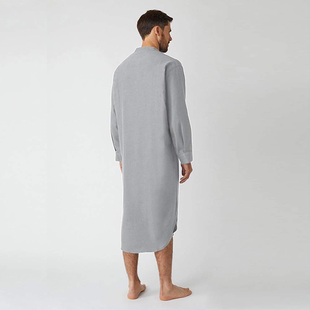 Bawełniane koszule do spania dla mężczyzn - Męska bielizna nocna z długim rękawem Henley Neck Nightgown Islamic Arab Robe