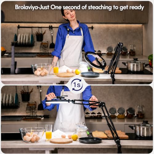 Image of BROLAVIYA Upgraded No Shadow Overhead Video Mobile Stand with 10inch Selfie Ring Light, Metal Arm,1 /4 inch Adaptor for Camera, GoPro and Flexible Mobile Bracket for Desktop, Bedroom, Office