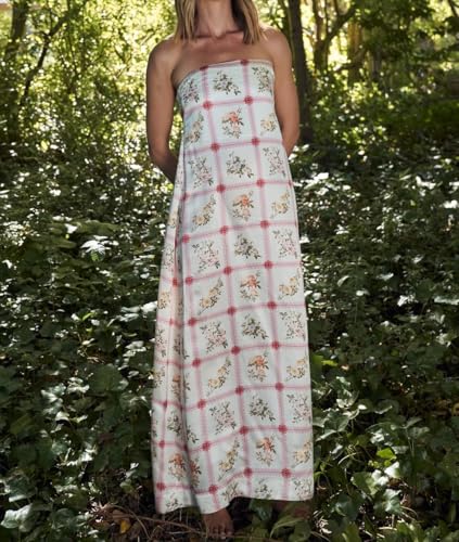 Image of Women Floral Print Maxi Tube Dress Strapless Flowy Long Bandeau Dress Y2K Open Back Sundress Summer Beachwear