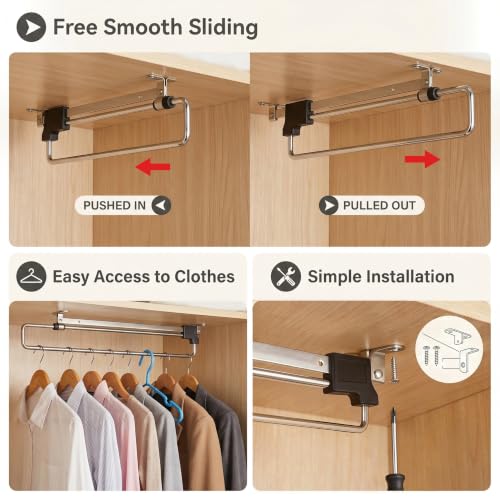 Short Adjustable Closet Rod Autuwintor Pull Out Shoe Rack for Closet with Mounting Screws Cold Rolled Steel Black Silver Retractable Wardrobe Closet Pull Out Rod Clothes Hanger,10-Inches,Quantity-1 — view 4