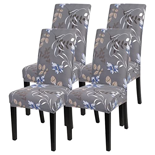 Image of SearchI Dining Room Chair Covers Set of 4, Stretch Printed Kitchen Chair Slipcovers Removable Washable Parsons Chair Covers Protector for Dining Room, Hotel, Ceremony (Flower Pattern4)