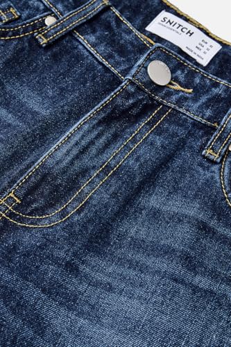 Image of SNITCH Men Casual Jeans | Relaxed Fit Straight Leg Washed Pattern & Drawstring Closure | 100% Cotton Denim Fabric for All Day Comfort & Everyday Wear