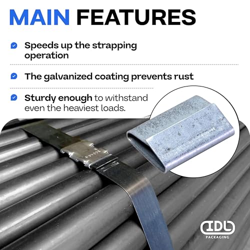 Image of IDL Packaging 1 /2 inch Closed (Push Type) Seals for Steel Strapping, Pack of 250 - USA-Made Sturdy Metal Clips for Securing Heavy Packaging & Pallet Banding - Superior Holding Power for Steel Banding Jobs