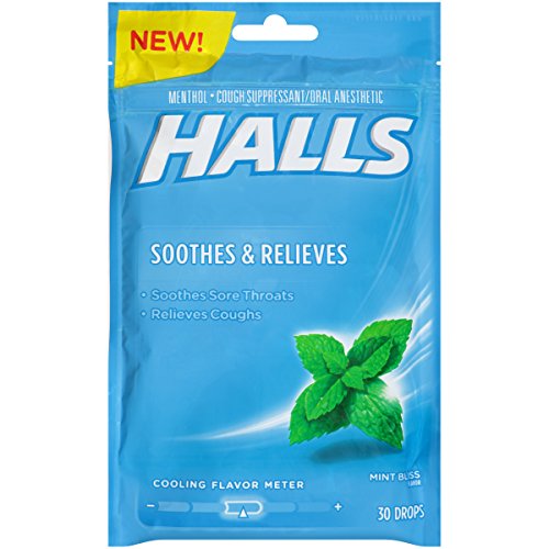 Halls Mint Bliss Cough Drops - with Menthol - 30 Drops (1 bag of 30 drops)