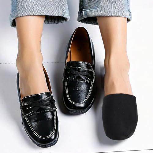 4 Pairs Toe Sock Womens for Mules, Toe Topper Socks Women No Show Liner Half Sock, Invisible Non-slip Seamless Half Mule Socks for Womens Flat Mules(Skin Color + Black)4