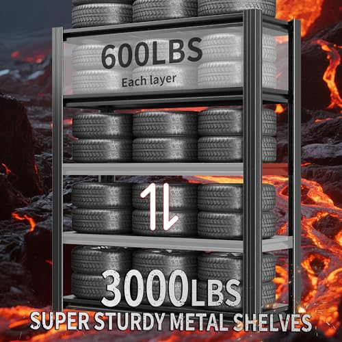 72" H Garage Shelving 2500 LBS Heavy Duty Storage Shelves, Adjustable 5 Tier Metal Shelving Unit, Metal Racks for Storage, Utility Shelves for Workshop, Basement, Home Office 72" H*35.4"W*15.7"D - Image 5