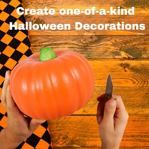 Everyday Necessiteez Orange Carvable Foam Pumpkins 5.5x4.5in Artificial Pumpkin DIY Craft Autumn Thanksgiving Party Ornaments Decoration Supply w/Tote Bag & Bonus Lucy Loopsie (2-Pack)