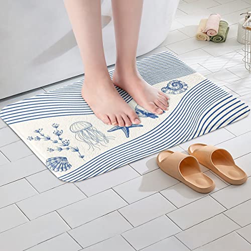 Ozean Meer Thema Zottelig Saugfähig Badezimmerteppich Jellyfish Starfish Kreatur Leben im Meer Streifen Rutschfest… – Bild 5