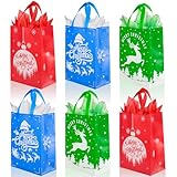 BLEWINDZ 18 Pcs Medium Christmas Gift Bags with Tissue Paper, 13.8''x9.6''x5.6'' Reusable Tote Bags with Handles, Non-Woven Bags for Holiday Xmas Party