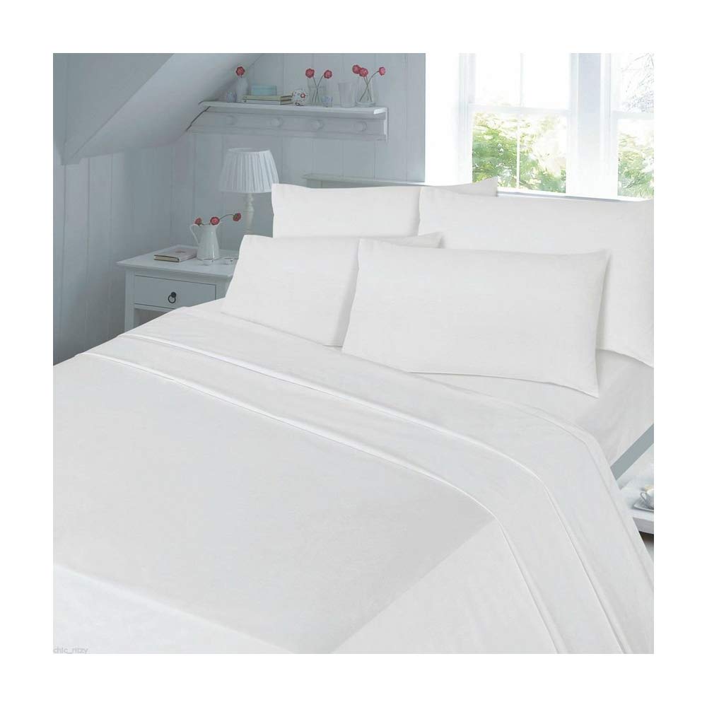 De Lavish White Thermal Flannelette Extra Deep 16"/ 40Cm Flannel Fitted Sheet Bed Sheet Single Size Plain Dyed Bedding,