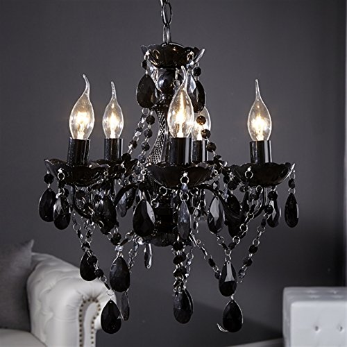 RETRO DESIGNER ACRYL KRONLEUCHTER POMP, Lustre baroque noir à 5 branches, Ø 37 cm style baroque