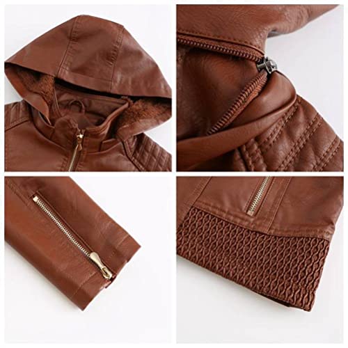 Outono E Inverno Feminino Destacável Casaco De Couro Com Capuz Mulheres Mais Casaco Quente De Lã, Ca