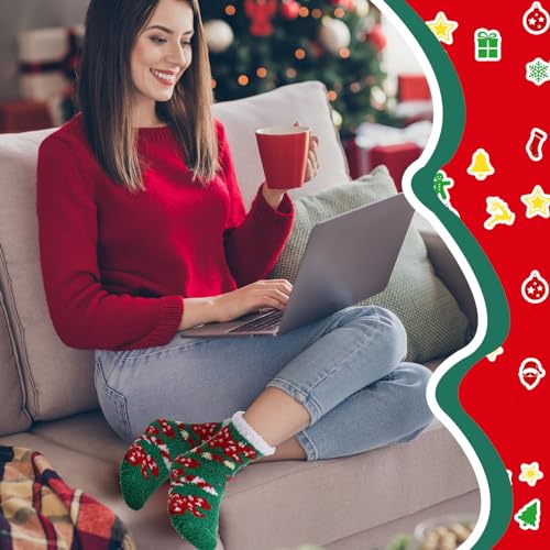 Image of Haysandy 6 Pairs Christmas Fuzzy Socks Gifts Bulk Xmas Holiday Fluffy Socks Women Men Kids Winter Warm Slipper Socks