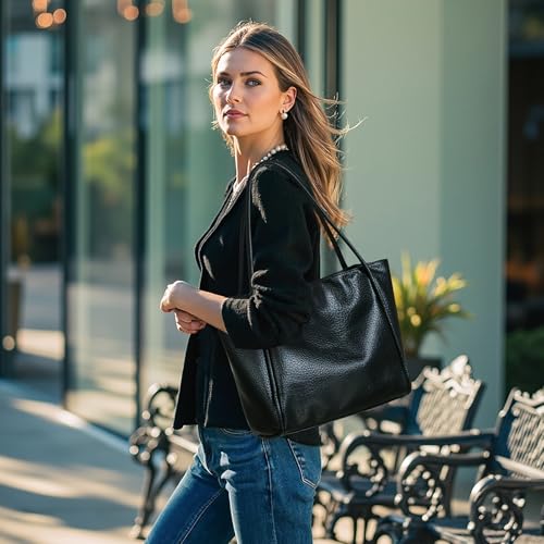 Image of PU Leather Tote Bag for Women Shoulder Bag Lightweight Travel Handbag for Daily Use, Work,Shopping (Black)