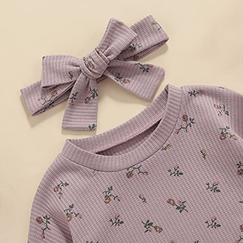Twopumpkin Baby Girl Crewneck Sweatshirts Oversized Knit Sweater Shirts Long Sleeve Romper Pullover Top Cute Fall Winter Clothes (Af Waffle Knitted Floral Purple, 0-6 Months) #TOP2