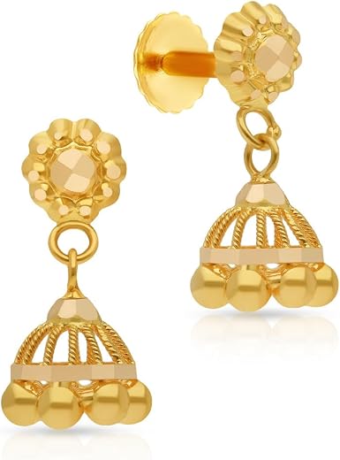 Malabar Gold & Diamonds | 22KT|Pure Yellow Gold Light weight|Tradional|Jumkhadrop|Stud|Earrings for Womens with Push back ...