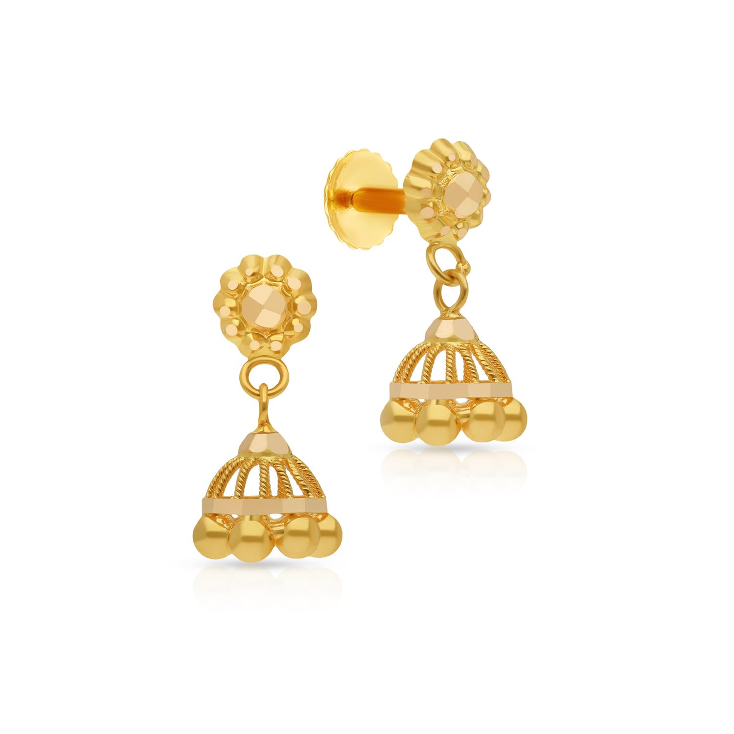 Malabar Gold & Diamonds | 22KT|Pure Yellow Gold Light weight|Tradional|Jumkhadrop|Stud|Earrings for Womens with Push back ...