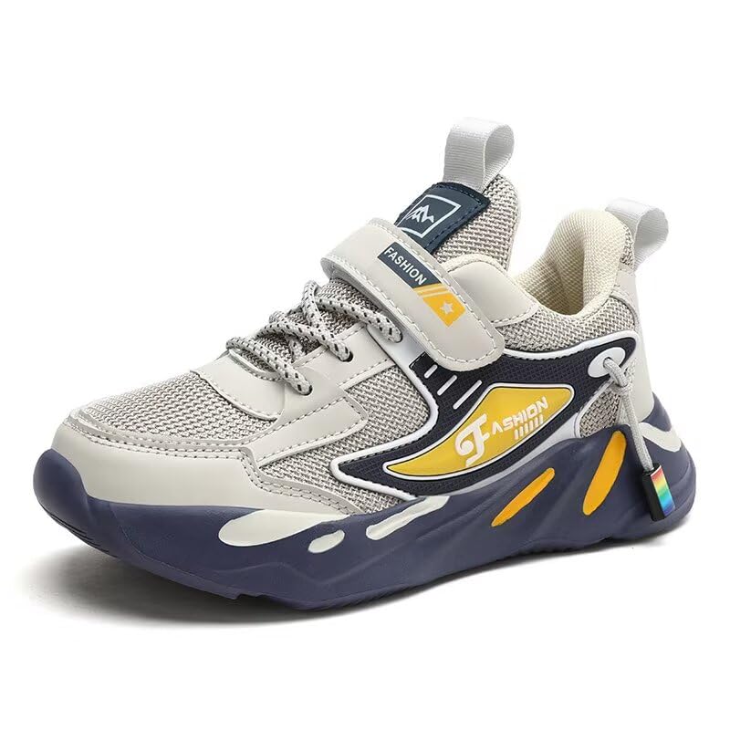 Zonkacen Kid Boys Girls Anti Slip Breathable Mesh Trend Lightweight Trekking Shoes for Summer Outdoor Walking Running Hiking Sport Athletic Street Travel Camping Beige Blue 2 Big Kid