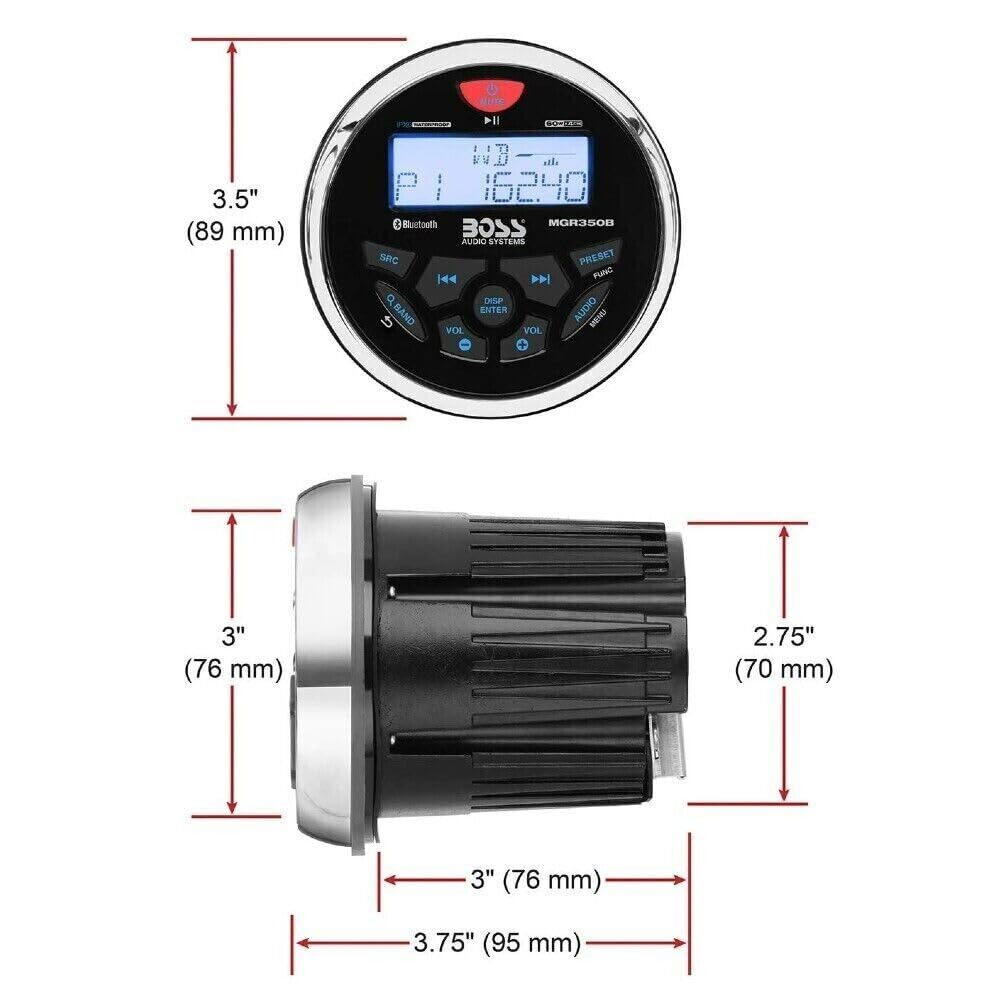 SET PER BOSS AUDIO SYSTEMS MCKGB350B.6 1 kit marino con stereo ricevitore AM/FM bluetooth waterproof, una coppia di altoparlanti MR6B 16,5 cm 90 watt rms 180 watt max, una dipole antenna, 1 kit