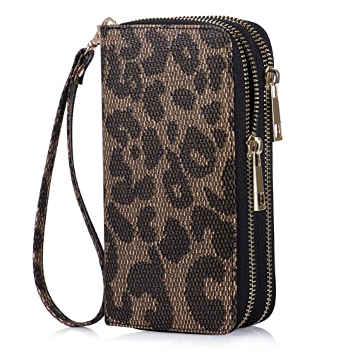 Image of Cellphone Wallet for Women Dual Zipper Long Purse with Removable Wristlet