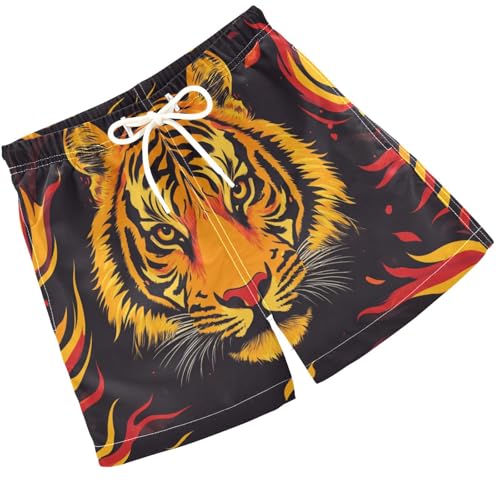 Pigsaly Boys Swim Trunks Fire Orange Tiger Stripe Boys Board Shorts Swimsuit Swimwear Summer Bathing Suit 3T