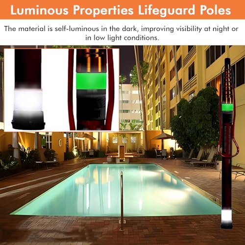 Barra de alcance salvavidas con diseño reflectante, soporta 120 kg de carga para rescate de emergencia en piscinas, lagos y muelles