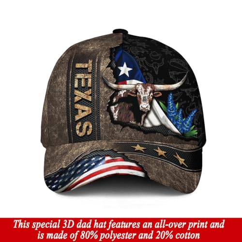 Image of Texans Caps for Men - Texas Baseball Cap and Hat - Texans Flag Cap