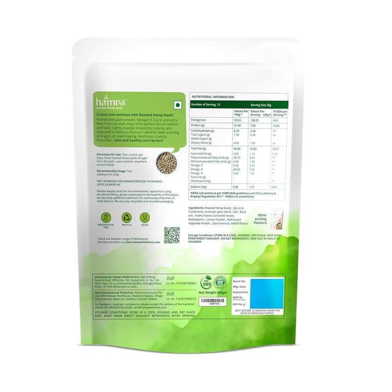 Image of Hampa Roasted Hemp Seeds for Eating - 300g | Pudina Flavour