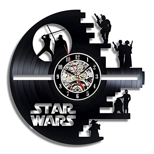 XIPI Vinilo Star Wars Death Star con Marco LP Record Reloj de Pared - Decora tu hogar con Arte Moderno clásico Oscuro Oscuro clásico de 30 cm Darth Vader, Negro