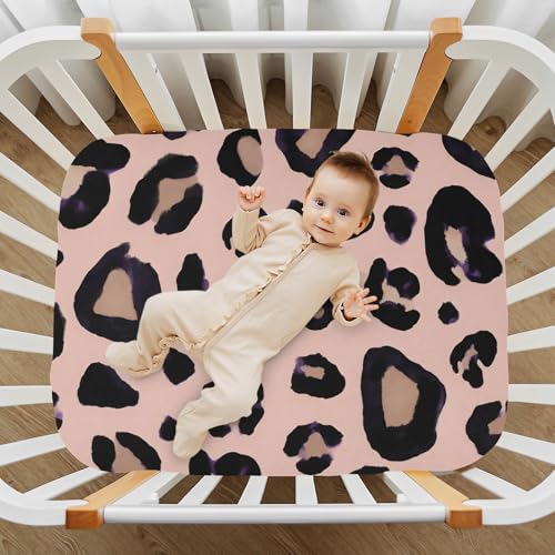 Image of Leopard Print Cheetah Pink Crib Sheets Stretchy Portable Sheets for Baby Toddler Breathable Soft Crib Mattress Sheet for Girls Boys