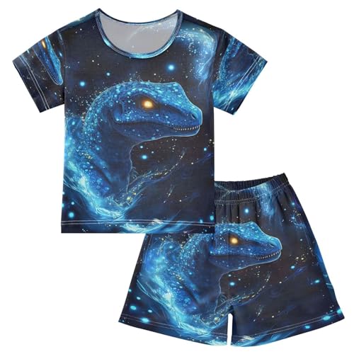 ALAZA Blue Starry Dragon Pajamas Set Short Sleeve Cotton Sleepwear Summer Pjs 2 Piece 5-14Y