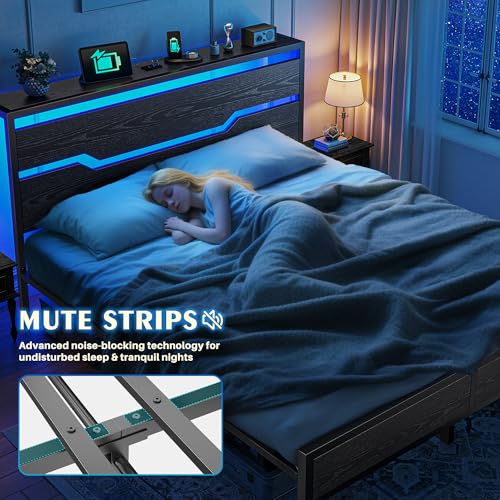 King Size Bed Frame with LED Lights & Charging Station, King Bed Frame and Headboard,13" Under Bed Storage,Metal Slats Support,No Box Spring Needed, No Noise, Easy Assembly, Modern Black - Image 4