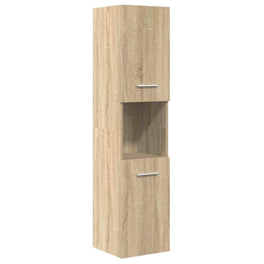 Set Mobili da Bagno 5 Pezzi Rovere Sonoma Legno Multistrato | Lavabo in ceramica bianco, specchio in vetro, montaggio a parete, ampio spazio portaoggetti