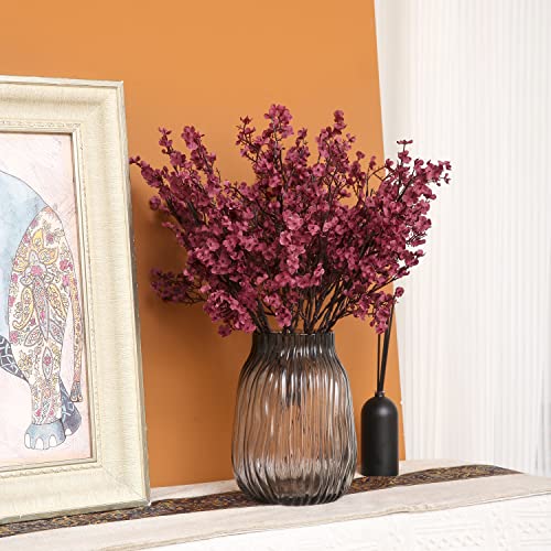 JAKY-Global Babys Breath Gypsophila Artificial Flowers 6 Bundle European Fake Silk Plants Decor Wedding Party Decoration Bouquets Real Touch DIY Home Garden (Dark Red) - Image 2
