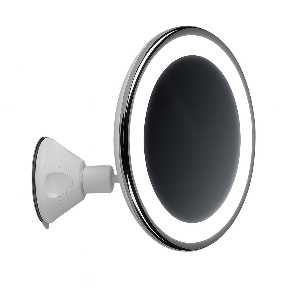 HOPE KART 3X Zoom Magnifying Mirror Round Makeup Shaving Grooming Vanity Beauty Wall Hanging Stand Plastic Bathroom Bedroom Dressing Table Washbasin Living Room Touch LED Light Suction 360° Rotation-image-35