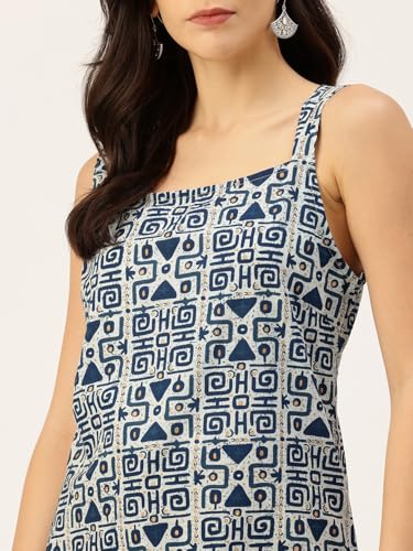 Image of feranoid Women's Printed Sleeveless Short Kurti with Stylish Neck, Backless Design & Side Slits (XS-XL)