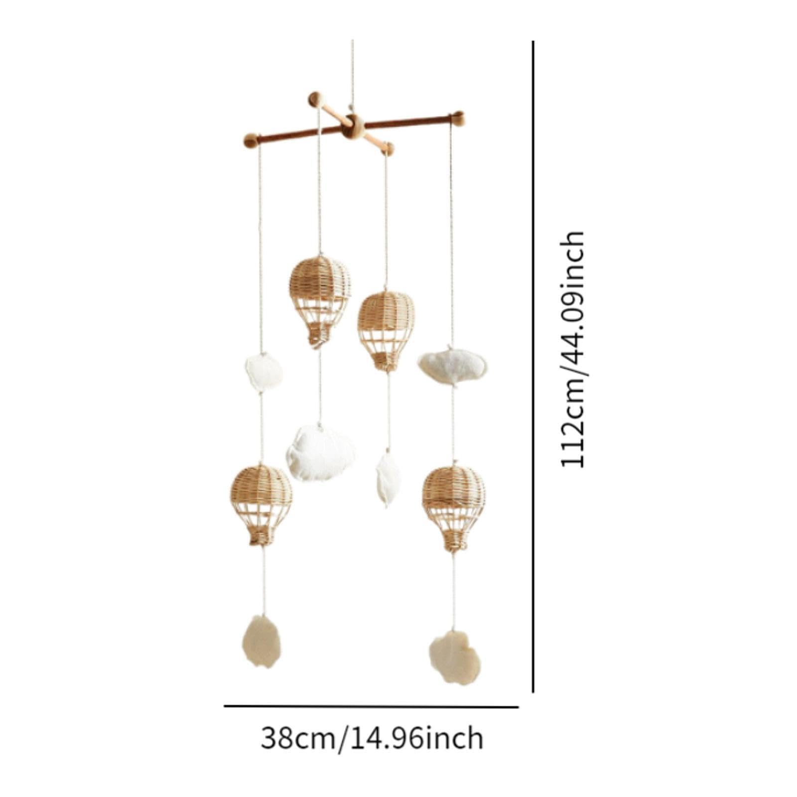 Móvil para cuna con globo aerostático de ratán y nube colgante. Decoración única para guarderías de recién nacidos. Material educativo para fotografía. Niñas y niños recién nacidos.