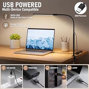 Voncerus LED Desk Lamp for Home Office, Double Head Desk Light with Clamp — photo 5 of 6