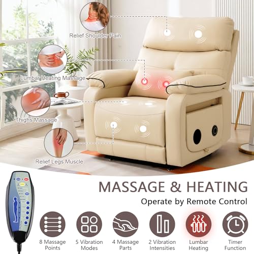 Dual Motor Power Lift Recliner Chair for Adult & Elderly, Infinite Position Lay Flat Lift Chair with Heat & Massage, Cup Holder, Lumbar Pillow, Wireless Charger, USB Ports, Leather (Beige) - Image 4