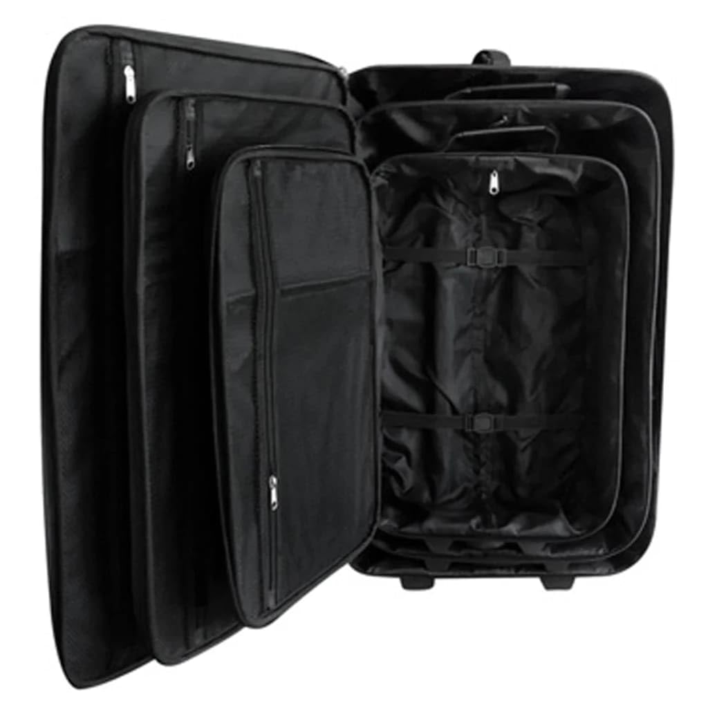 vidaXL Set Valigie da Viaggio 5 Pezzi, Tessuto con Rivestimento in PVC, Nero, Include Trolley S/M/L, Borsa da Viaggio e Beauty Case, Manico Telescopico Estraibile, Accessori da Viaggio