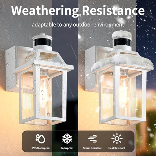 Image of Yisuro Porch Lights with GFCI Outlet, Dusk to Dawn Motion Sensor Outdoor Light, 3 Lighting Modes Exterior Fixture, Outside for House Front Door Patio Garage(2 Pack White)